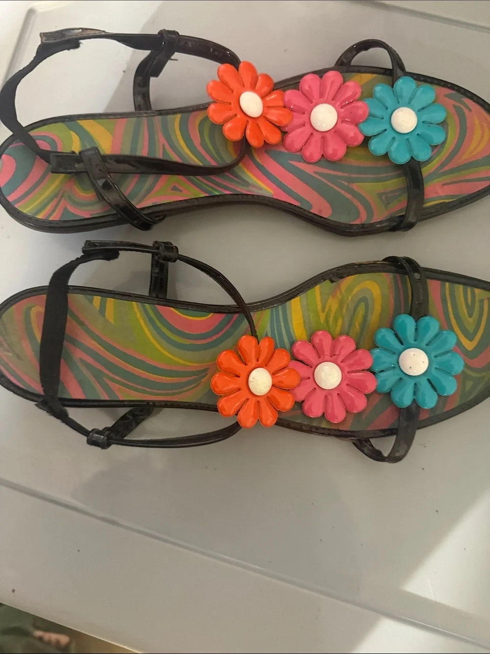 VTG 60s 70s Psychedelic Mod Daisy Sandals Bernign NY RetroHippie Festival 7 -7.5